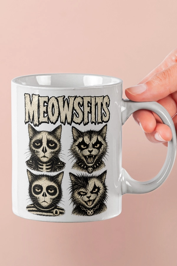 Misfits - Meowsfits Kedi Rock Tasarım Kupa - Versiyon 1