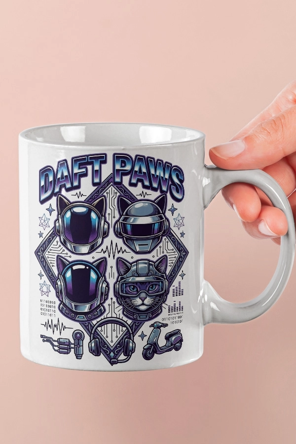 Daft Punk - Daft Paws Kedi Elektronik Tasarım Kupa - Versiyon 2