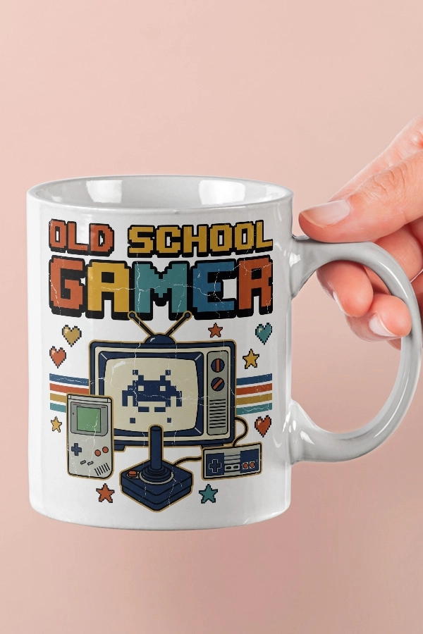 Old School Gamer Retro TV Piksel Art Tasarım Kupa