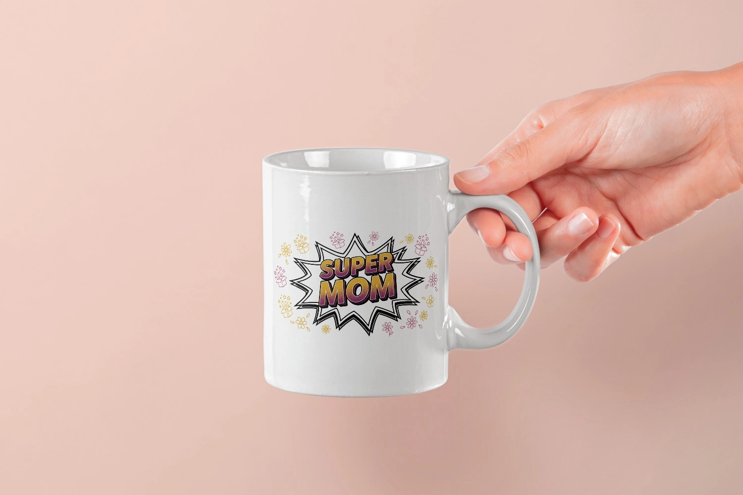 ’’Super Mom’’ Pop-Art Tasarımlı Tasarım Kupa - Eğlenceli Anneye Hediye