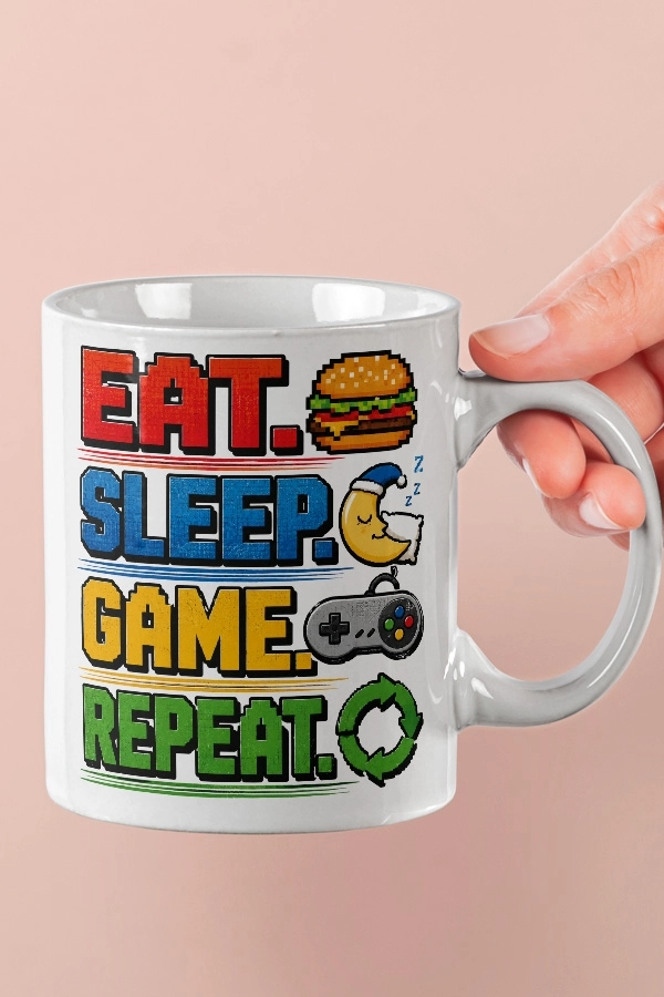 Eat Sleep Game Repeat Piksel Art Tasarım Kupa