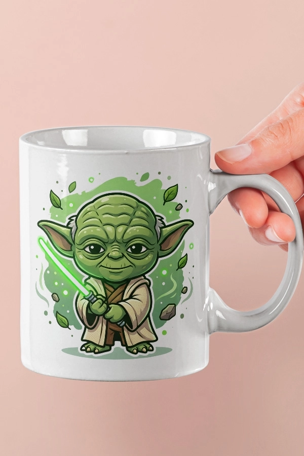 Özel Tasarım Fan Art Chibi Tarzı Yoda Kupa - Yeşil Detaylı Hediyelik Kupa