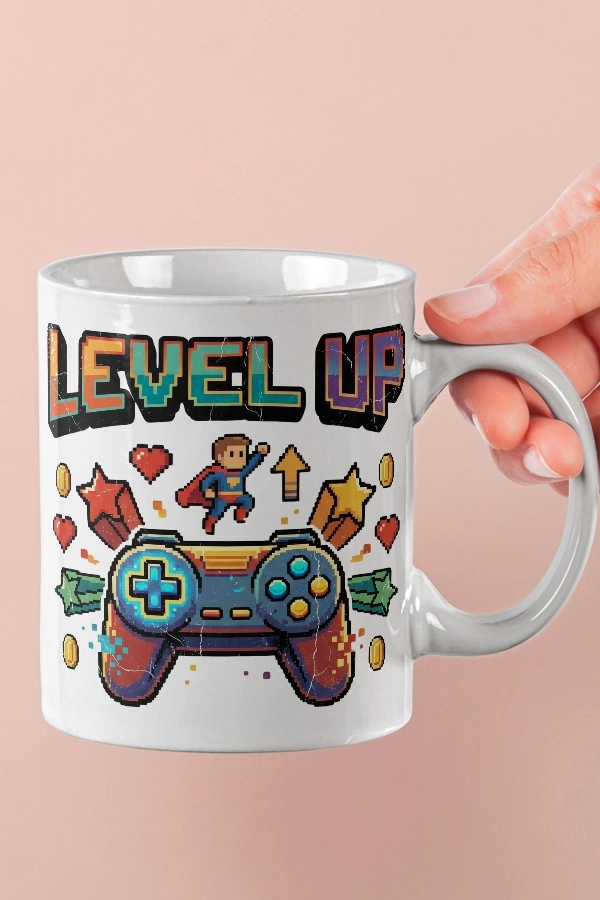 Level Up Piksel Art Tasarım Kupa