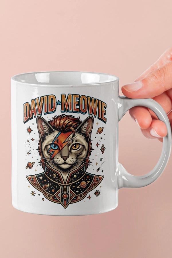 David Bowie - David Meowie Kedi Rock Tasarım Kupa - Versiyon 2
