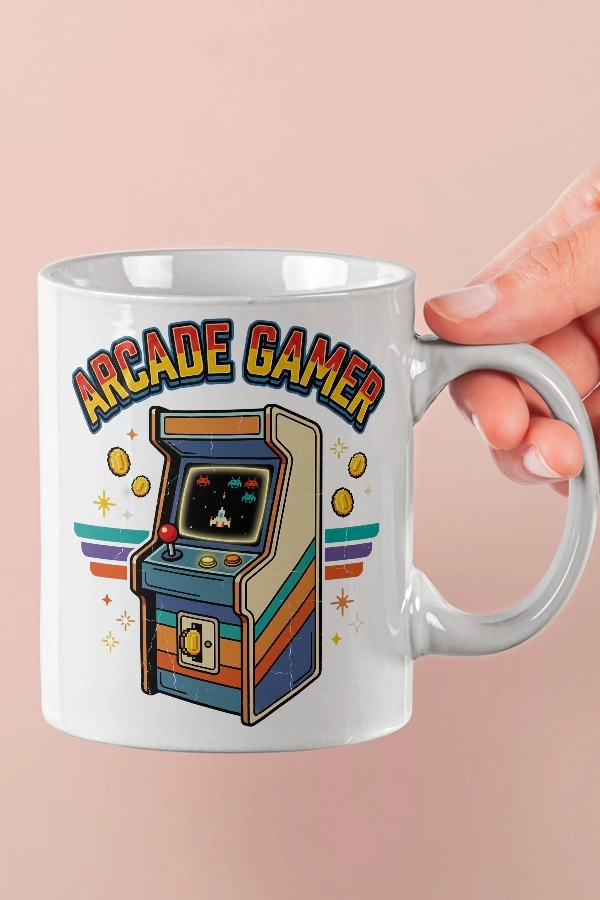 Arcade Gamer Retro Uzay Oyunu Piksel Art Tasarım Kupa