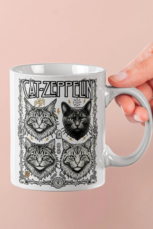 Led Zeppelin - Cat Zeppelin Kedi Rock Tasarım Kupa - Versiyon 2