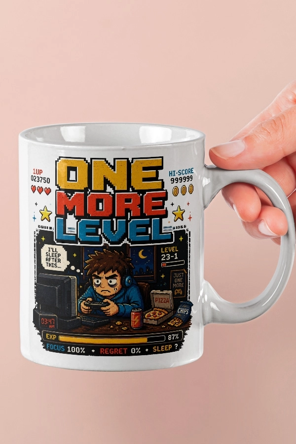 One More Level Piksel Art Tasarım Kupa
