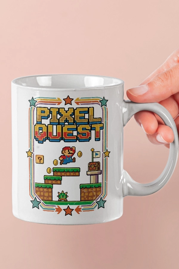 Pixel Quest Super Mario Fan Art Tasarım Kupa