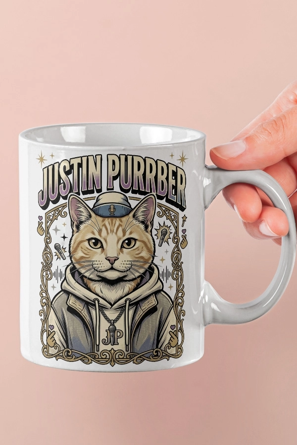Justin Bieber - Justin Purrber Kedi Pop Tasarım Kupa
