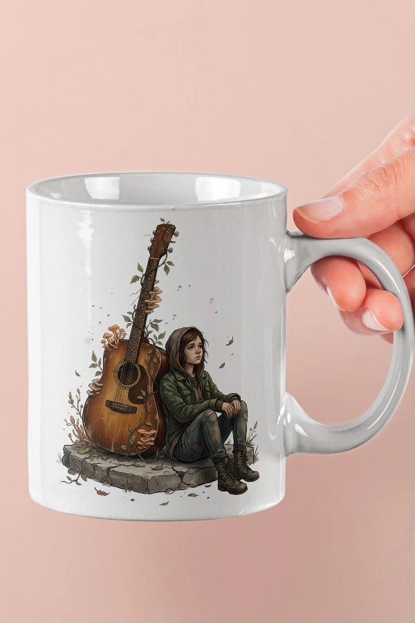 Ellie ve Sarmaşıklı Gitar Detaylı The Last of Us Fan Art Kupa