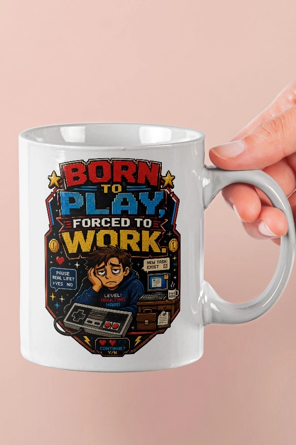 Born To Play Forced To Work Versiyon 1 Piksel Art Tasarım Kupa