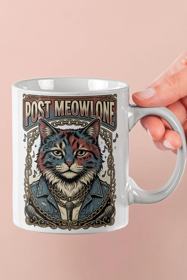 Post Malone - Post Meowlone Kedi Rap Tasarım Kupa