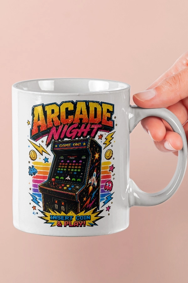 Arcade Night Game On Piksel Art Tasarım Kupa