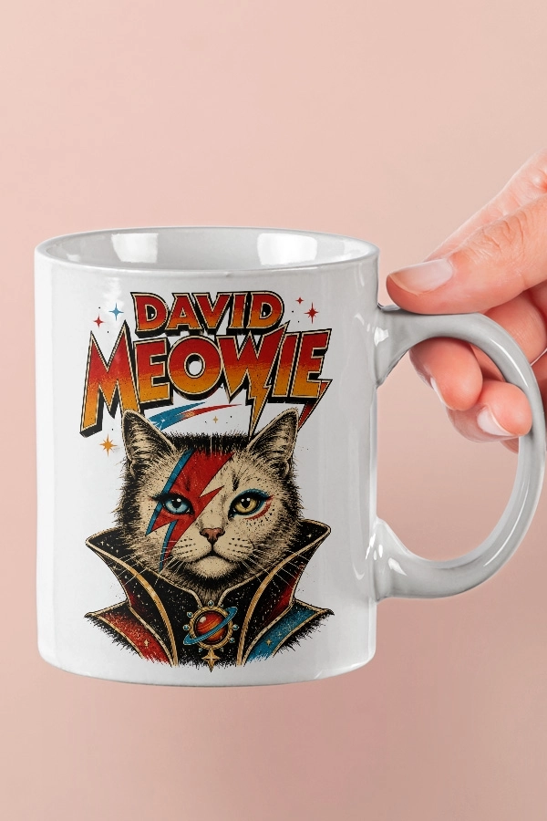 David Bowie - David Meowie Kedi Rock Tasarım Kupa - Versiyon 1