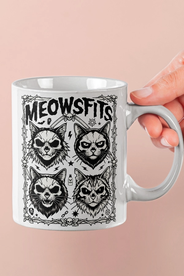Misfits - Meowsfits Kedi Rock Tasarım Kupa - Versiyon 2