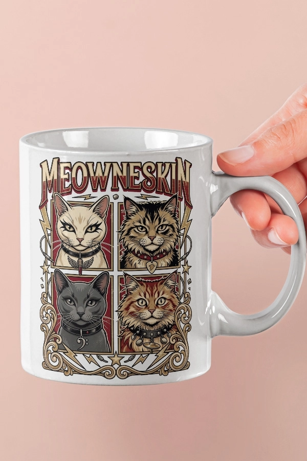 Maneskin - Meowskin Kedi Rock Tasarım Kupa - Versiyon 1