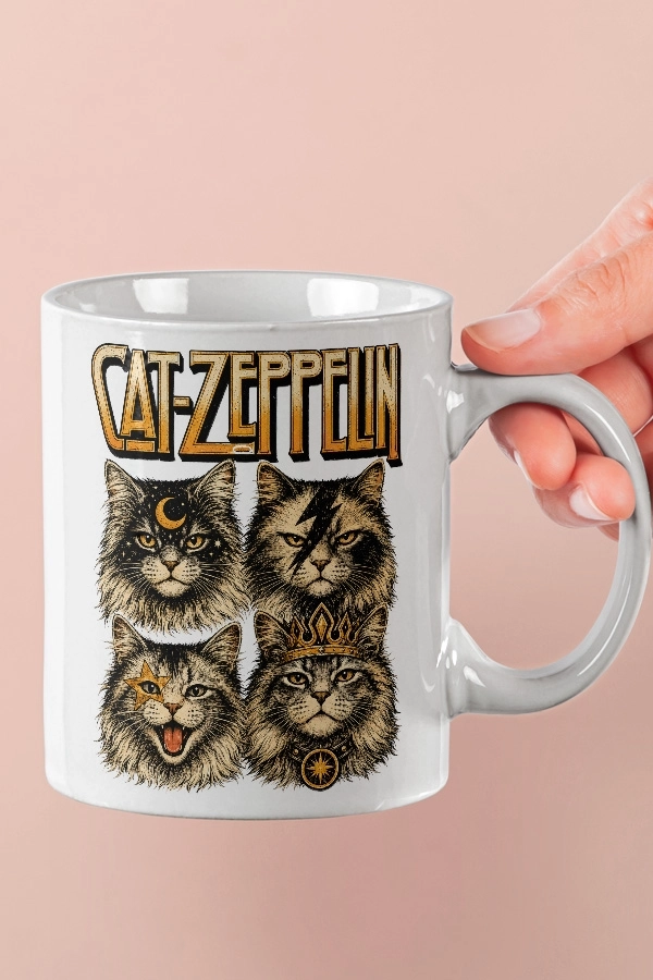 Led Zeppelin - Cat Zeppelin Kedi Rock Tasarım Kupa - Versiyon 1