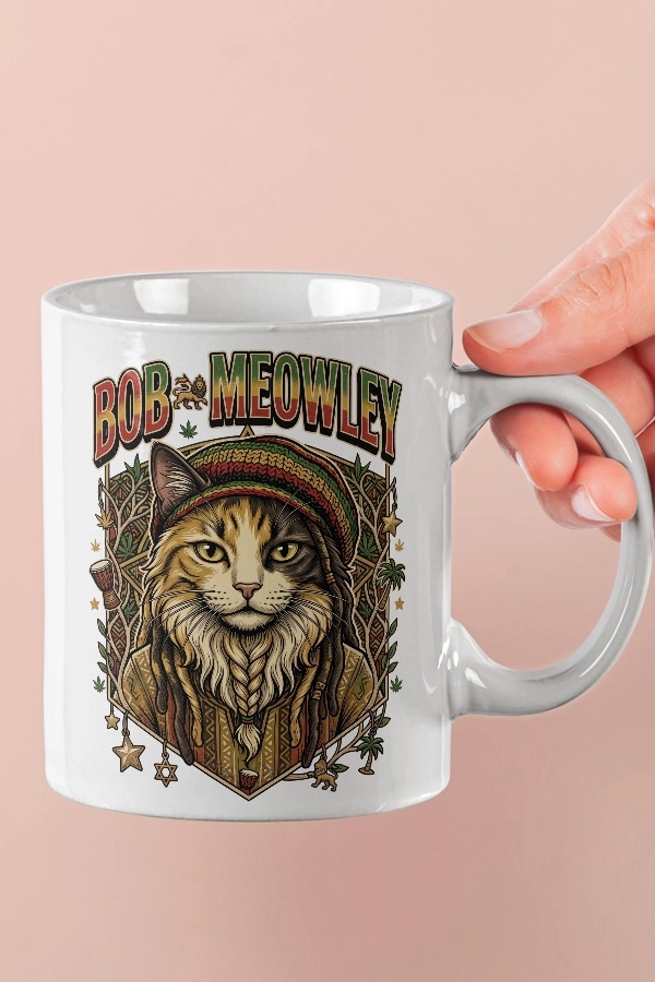 Bob Marley - Bob Meowly Kedi Reggae Tasarım Kupa - Versiyon 2