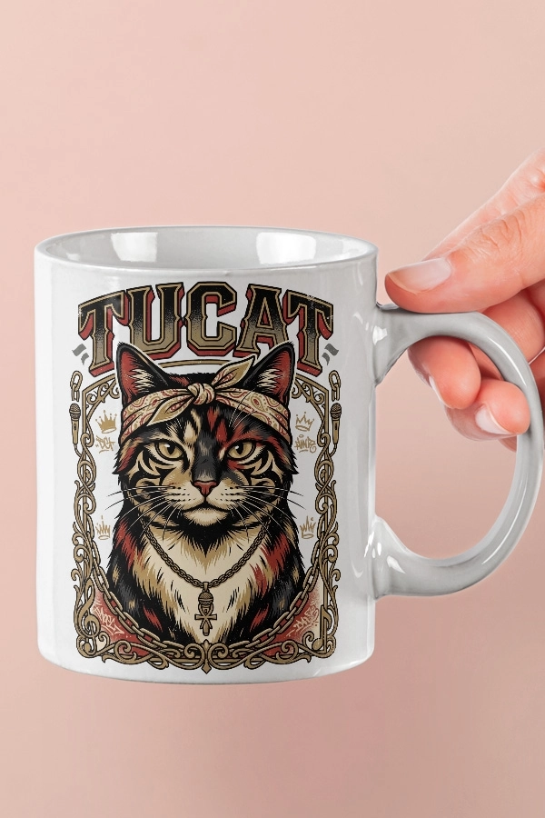 Tupac - Tucat Kedi Rap Tasarım Kupa