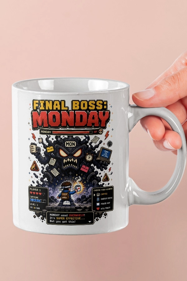 Final Boss Monday Piksel Art Tasarım Kupa