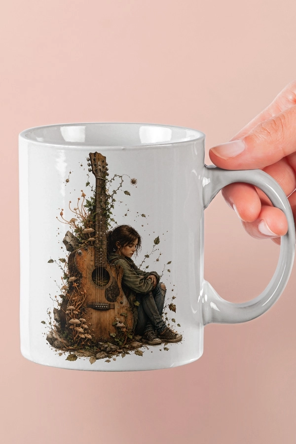 Ellie ve Akustik Gitar Tasarımlı The Last of Us Fan Art Kupa