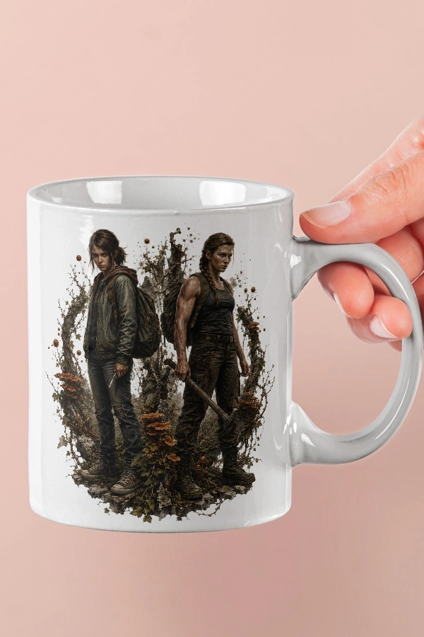 Sarmaşık Çerçeveli Ellie ve Abby The Last of Us Fan Art Kupa
