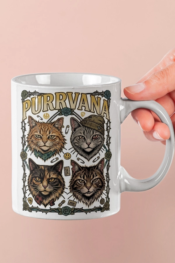 Nirvana - Purrvana Kedi Rock Tasarım Kupa - Versiyon 2