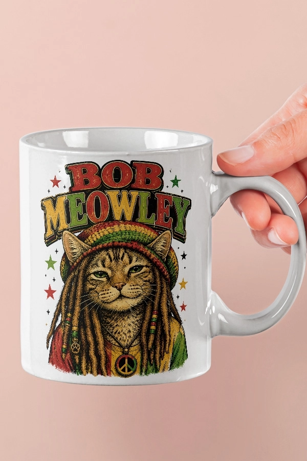 Bob Marley - Bob Meowly Kedi Reggae Tasarım Kupa - Versiyon 1