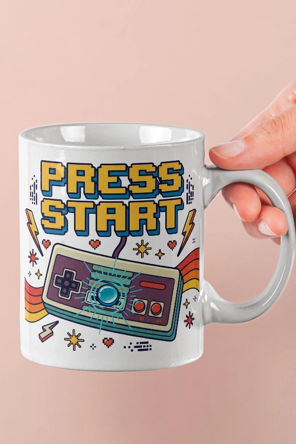 Press Start Retro Konsol Piksel Art Tasarım Kupa