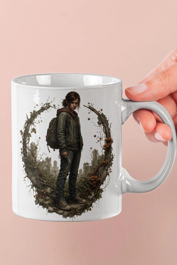 Ellie Bıçaklı ve Sarmaşık Çerçeveli The Last of Us Fan Art Kupa