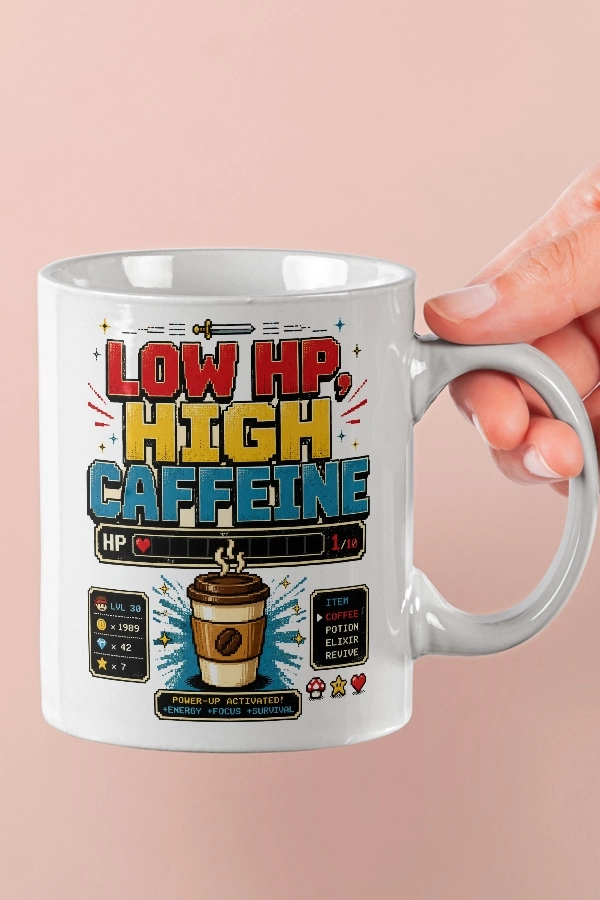 Low HP High Caffeine Piksel Art Tasarım Kupa