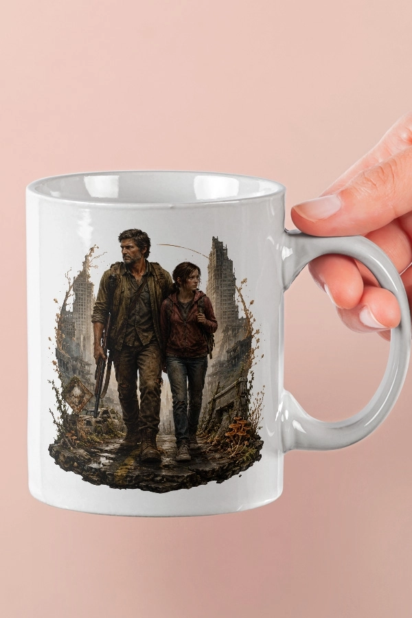Joel ve Ellie Harabe Şehir Tasarımlı The Last of Us Fan Art Kupa