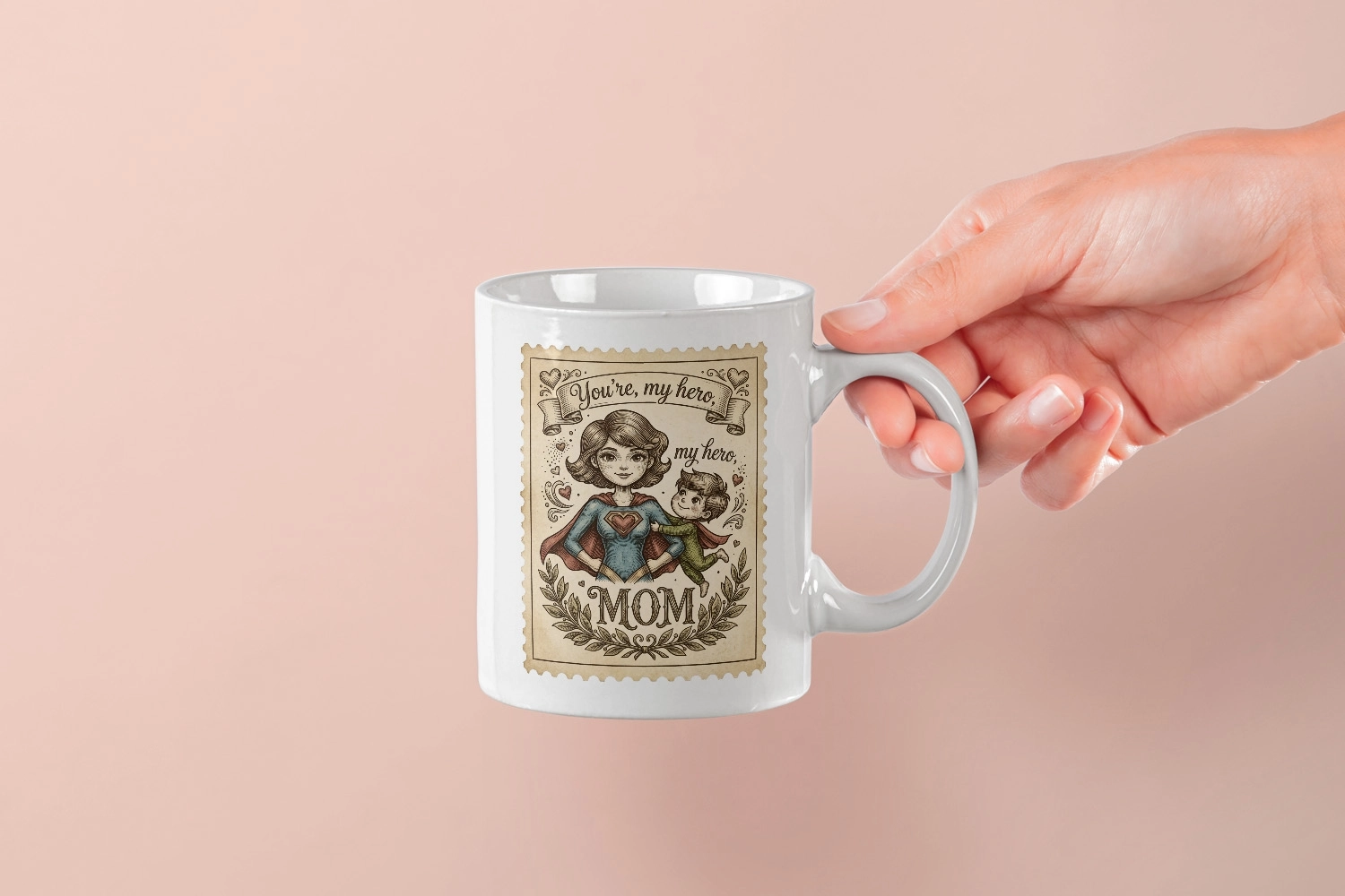 ’’You’re my hero’’ Vintage Posta Pulu Tasarımlı Süper Anne Tasarım Kupa 