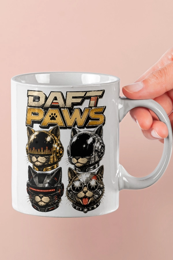 Daft Punk - Daft Paws Kedi Elektronik Tasarım Kupa - Versiyon 1