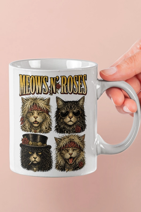 Guns N’ Roses - Meows N’ Roses Kedi Rock Tasarım Kupa - Versiyon 1