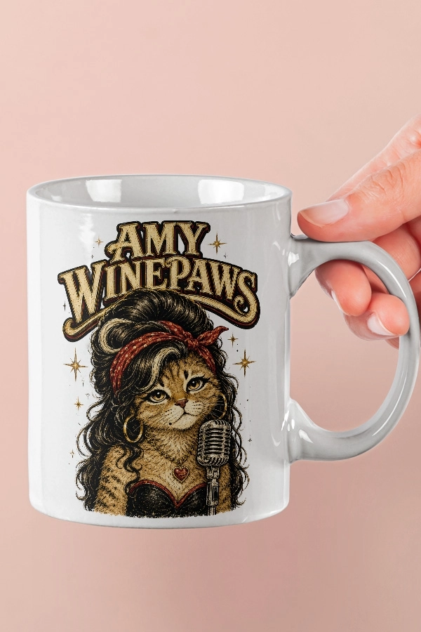 Amy Winehouse - Amy Winepaws Kedi R&B Tasarım Kupa - Versiyon 1