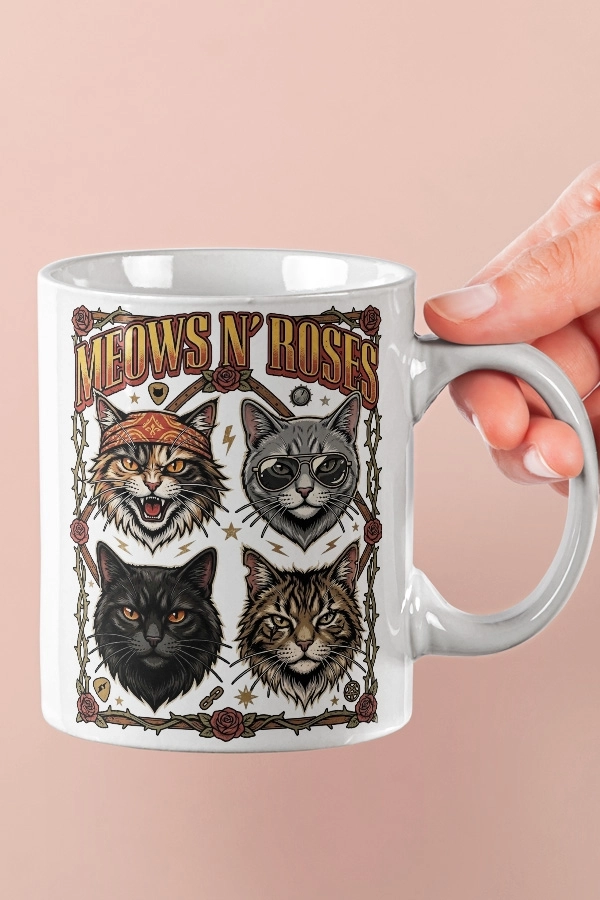 Guns N’ Roses - Meows N’ Roses Kedi Rock Tasarım Kupa - Versiyon 2