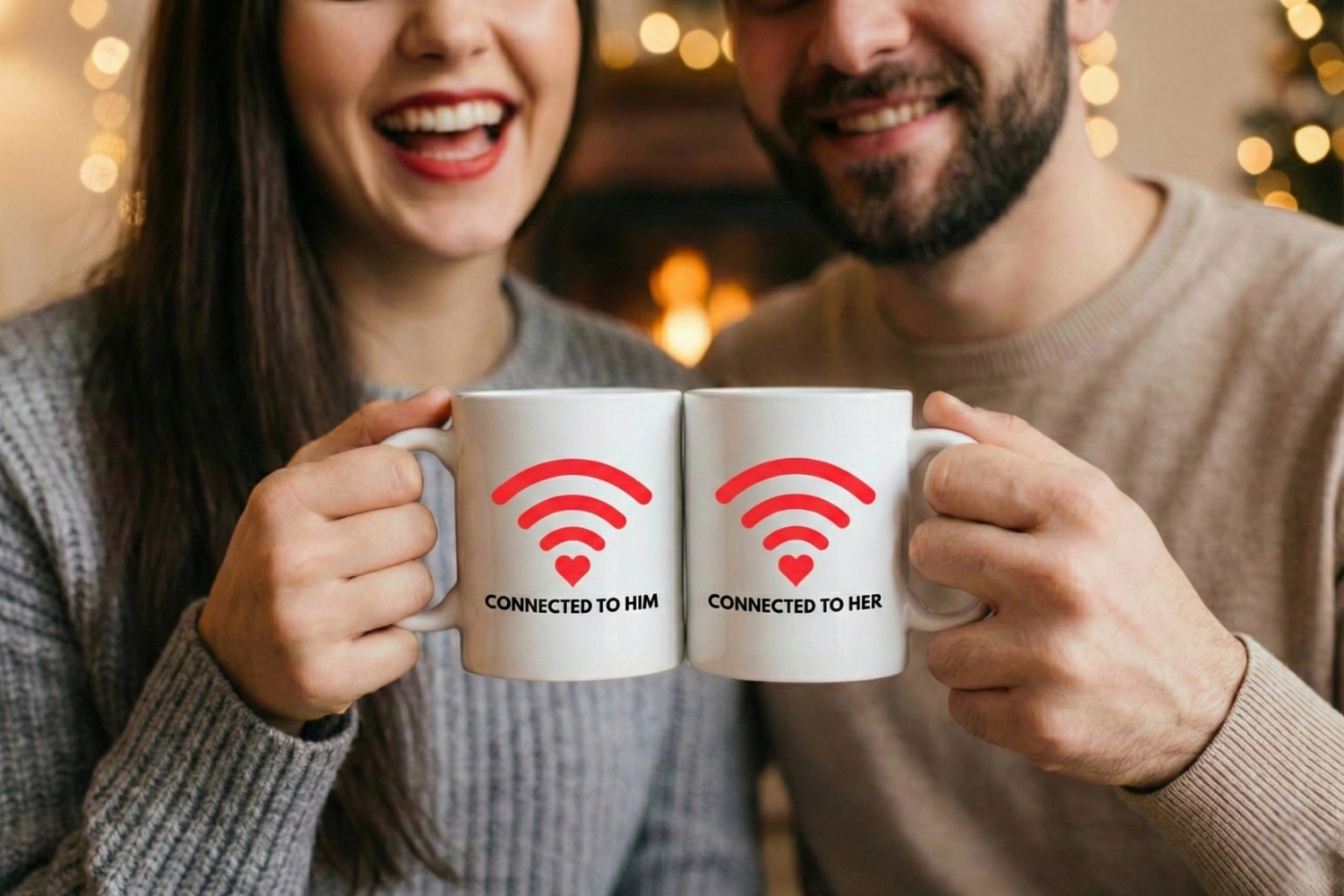 Connected To Him & Connected To Her – 2’li Kupa Seti | Sevgililer Günü Özel Tasarım Kupa