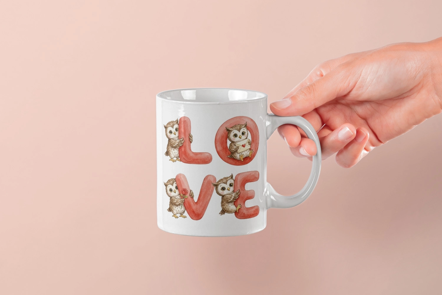 Kahverengi Baykuş – LOVE Yazılı Sevgililer Günü Özel Tasarım Kupa