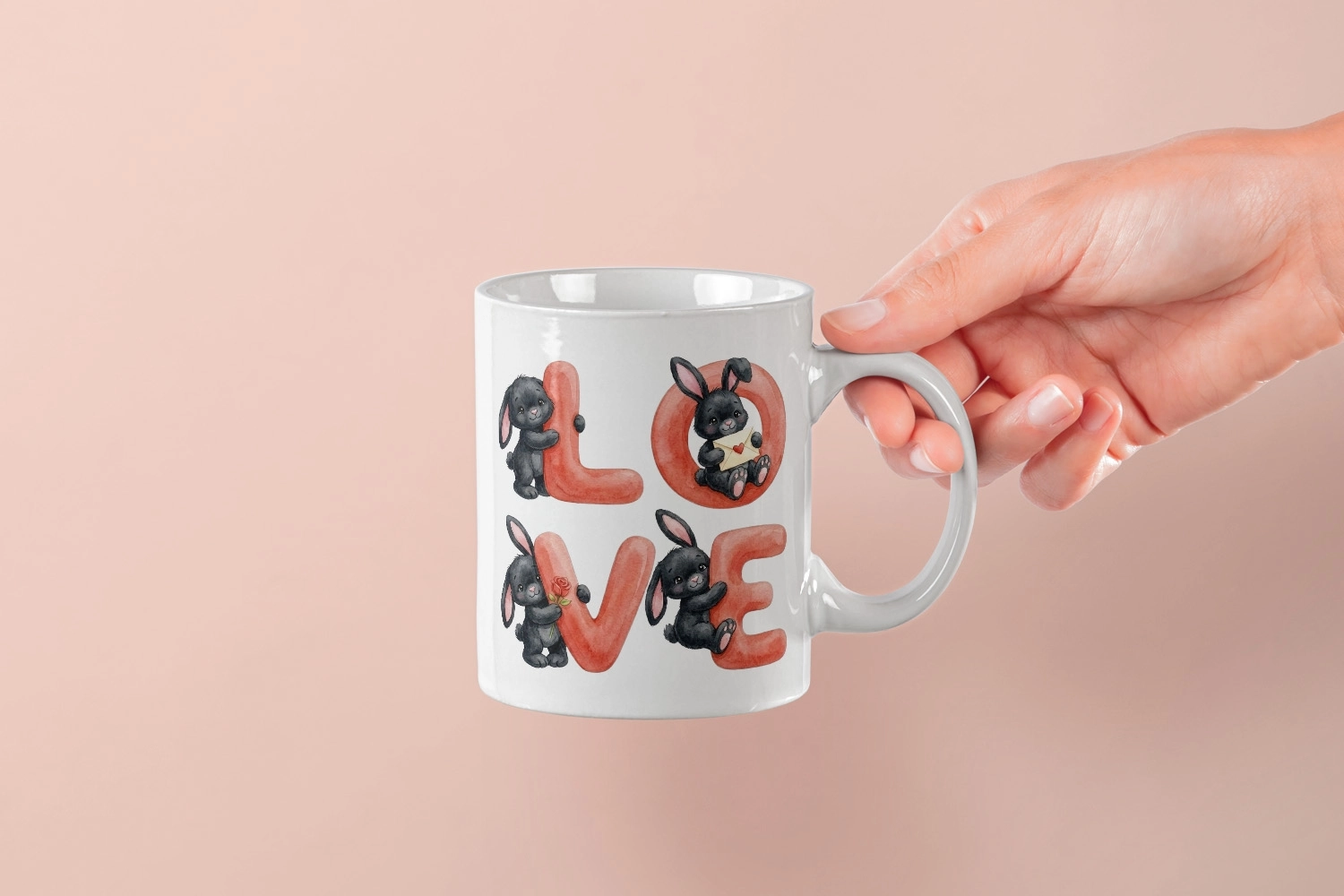 Siyah Tavşan – LOVE Yazılı Sevgililer Günü Özel Tasarım Kupa
