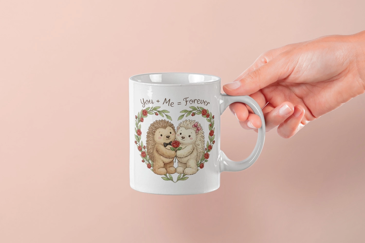 You + Me = Forever Yazılı Kirpicik Kupa – Sevgililer Günü Özel Tasarım