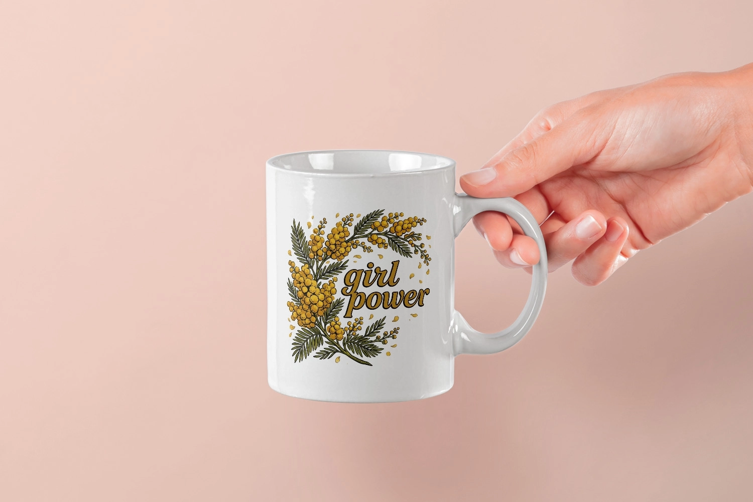 Girl Power Mimoza Çiçekli Tasarım Kupa