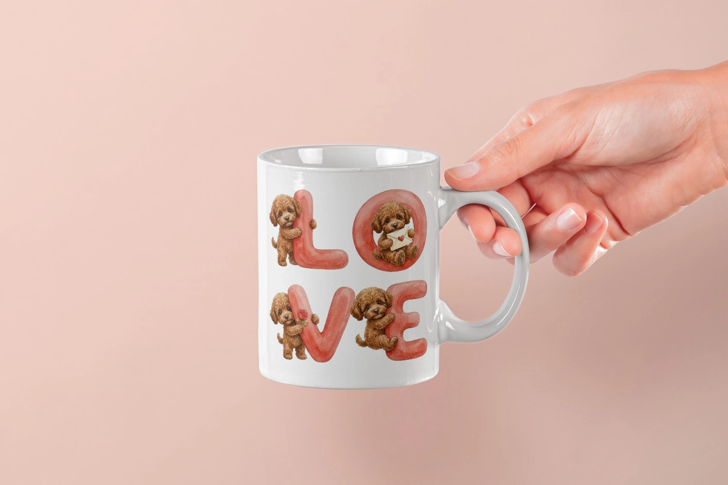 Kahverengi Poodle – LOVE Yazılı Sevgililer Günü Özel Tasarım Kupa