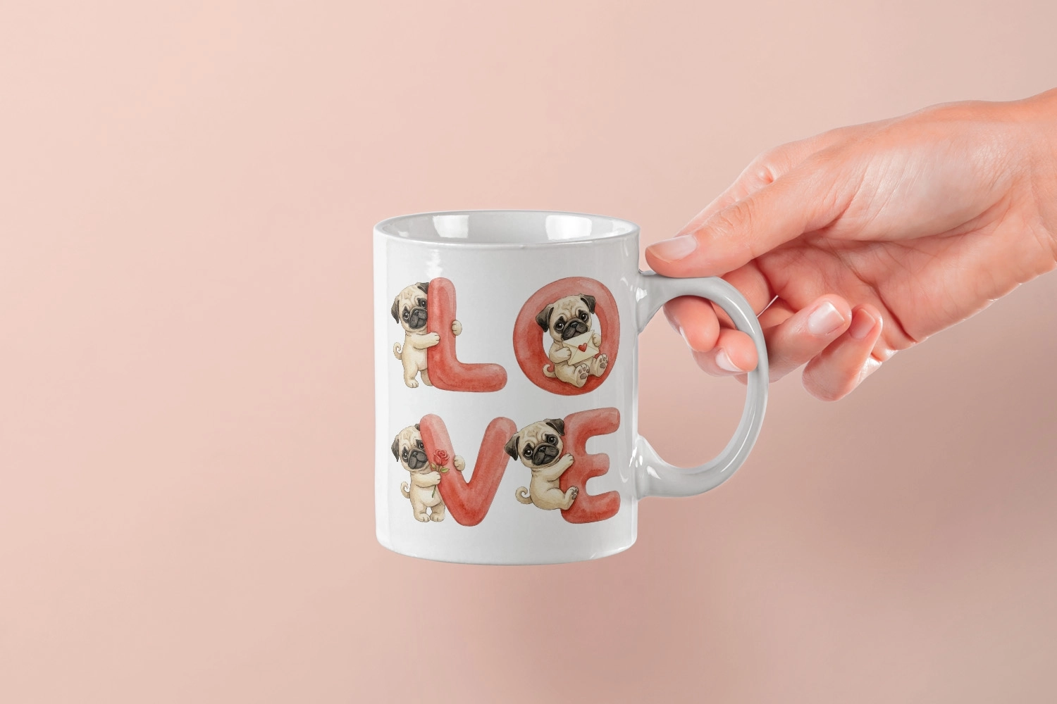 Pug – LOVE Yazılı Sevgililer Günü Özel Tasarım Kupa
