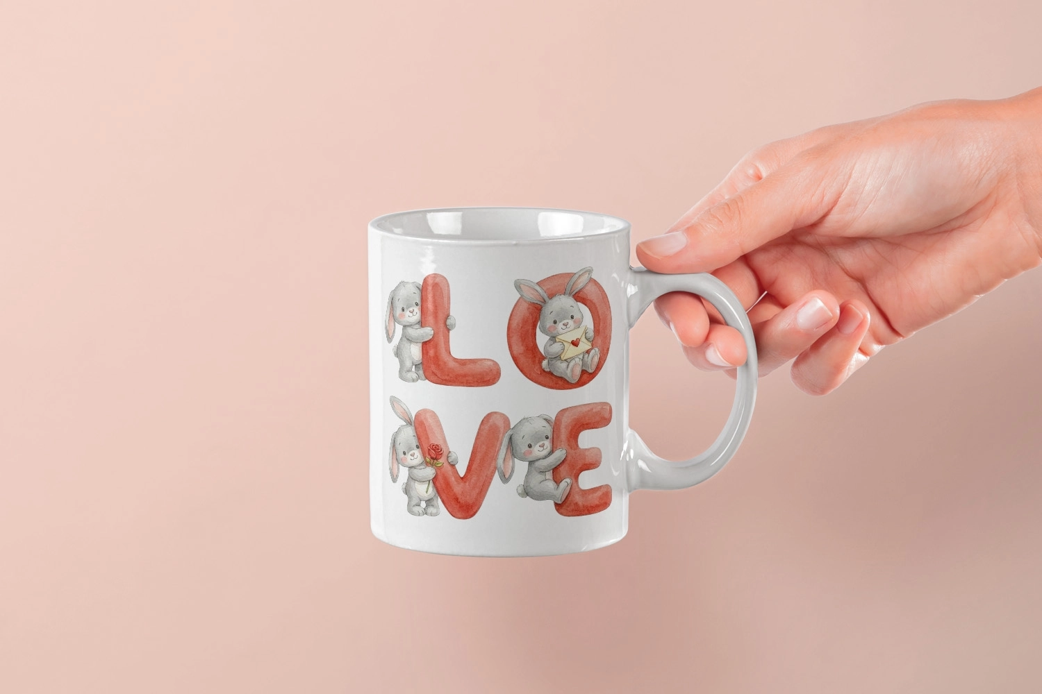 Gri Tavşan – LOVE Yazılı Sevgililer Günü Özel Tasarım Kupa