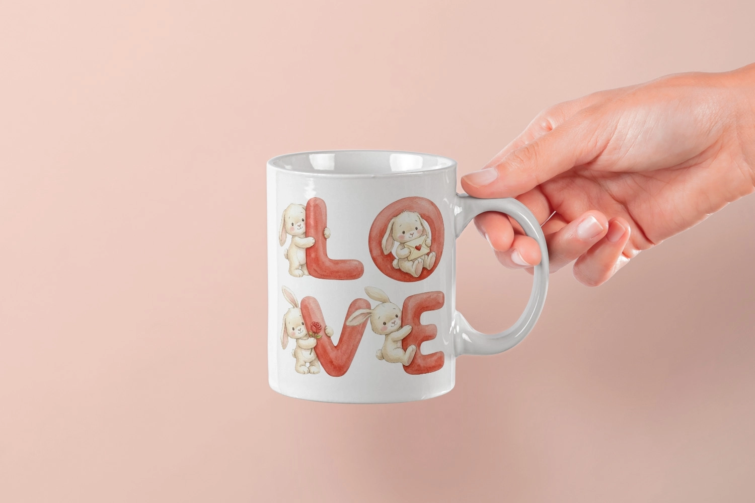 Bej Tavşan – LOVE Yazılı Sevgililer Günü Özel Tasarım Kupa