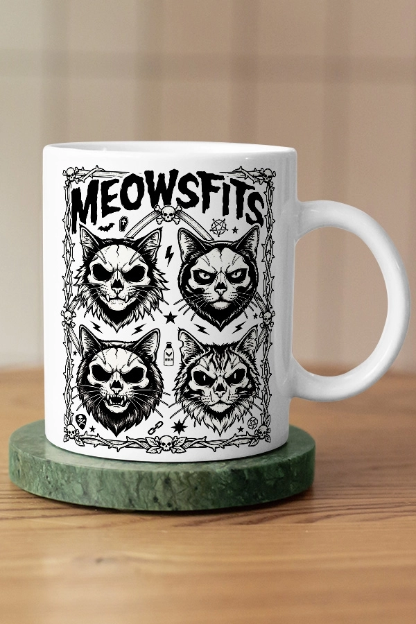 Misfits - Meowsfits Kedi Rock Tasarım Kupa - Versiyon 2