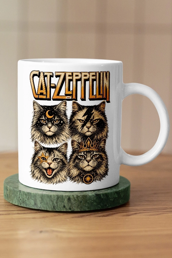 Led Zeppelin - Cat Zeppelin Kedi Rock Tasarım Kupa - Versiyon 1