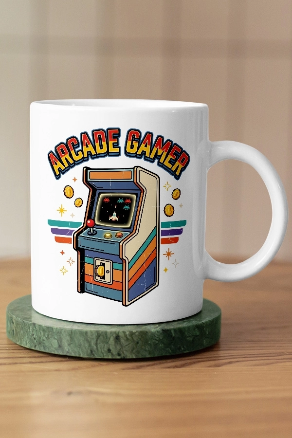 Arcade Gamer Retro Uzay Oyunu Piksel Art Tasarım Kupa