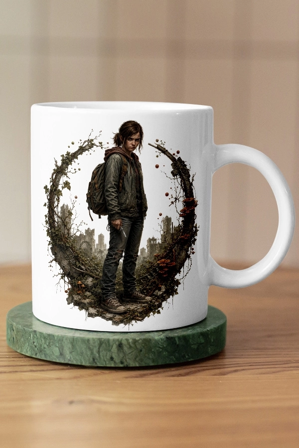 Ellie Bıçaklı ve Sarmaşık Çerçeveli The Last of Us Fan Art Kupa